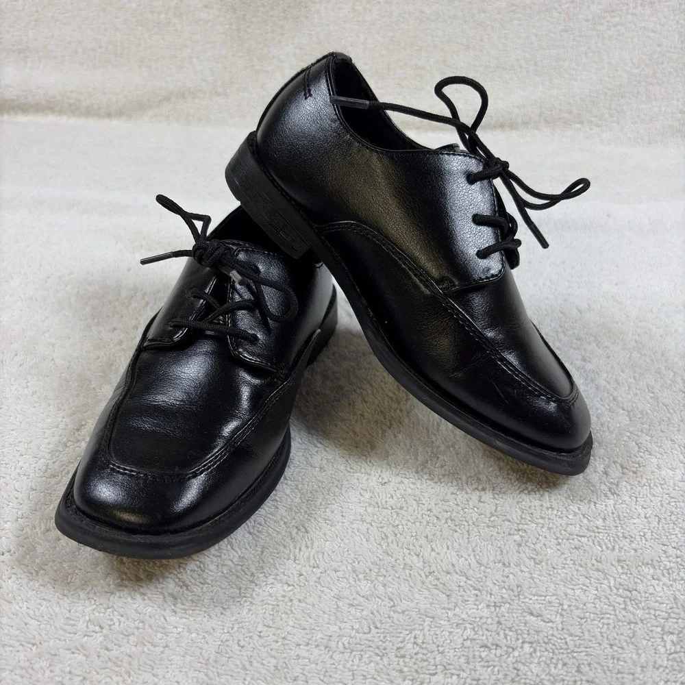 Sonoma Boys Black Lace Up Dress Shoes Size 12 Medium Square Toe Youth EUC -LR321